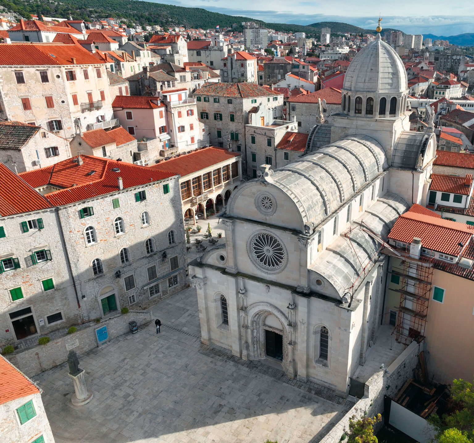 The Cathedral of St. James features a barrel-vault ceiling, unique to Croatia